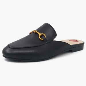 Arqa New Sz 9 M 39 Black Leather Slip-On Mule Gold Buckle Comfort shoes flats